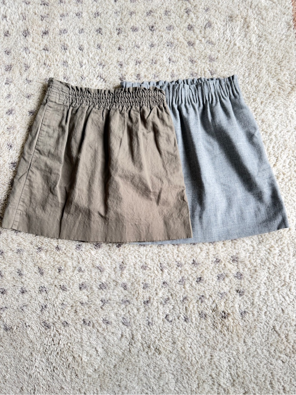 J Crew Elastic-Waist set of 2: green and Gray Skirts with pockets size 00